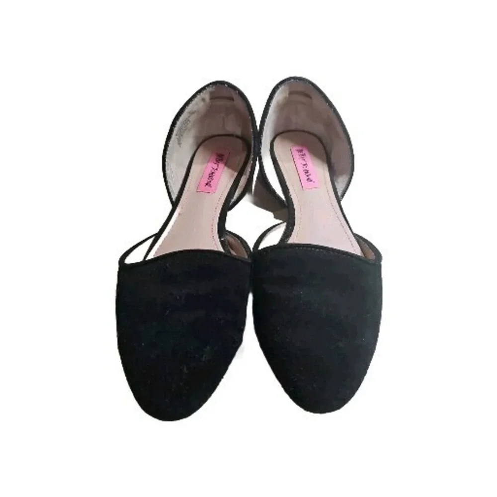 Betsey‎ Johnson Cocoh D'Orsay Flats 7.5 Black Suede Balletcore Cheetah Print 18G
